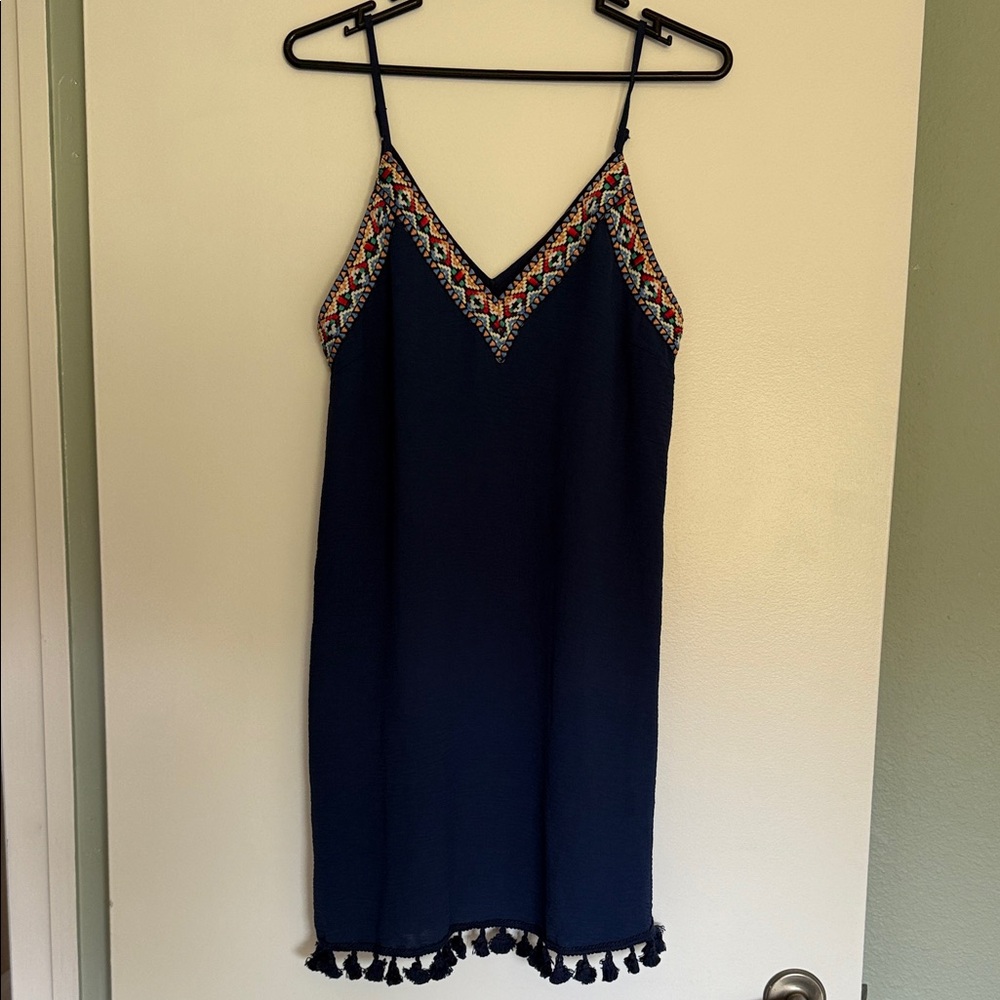 Cupshe Navy Dress with Colorful Embroidery